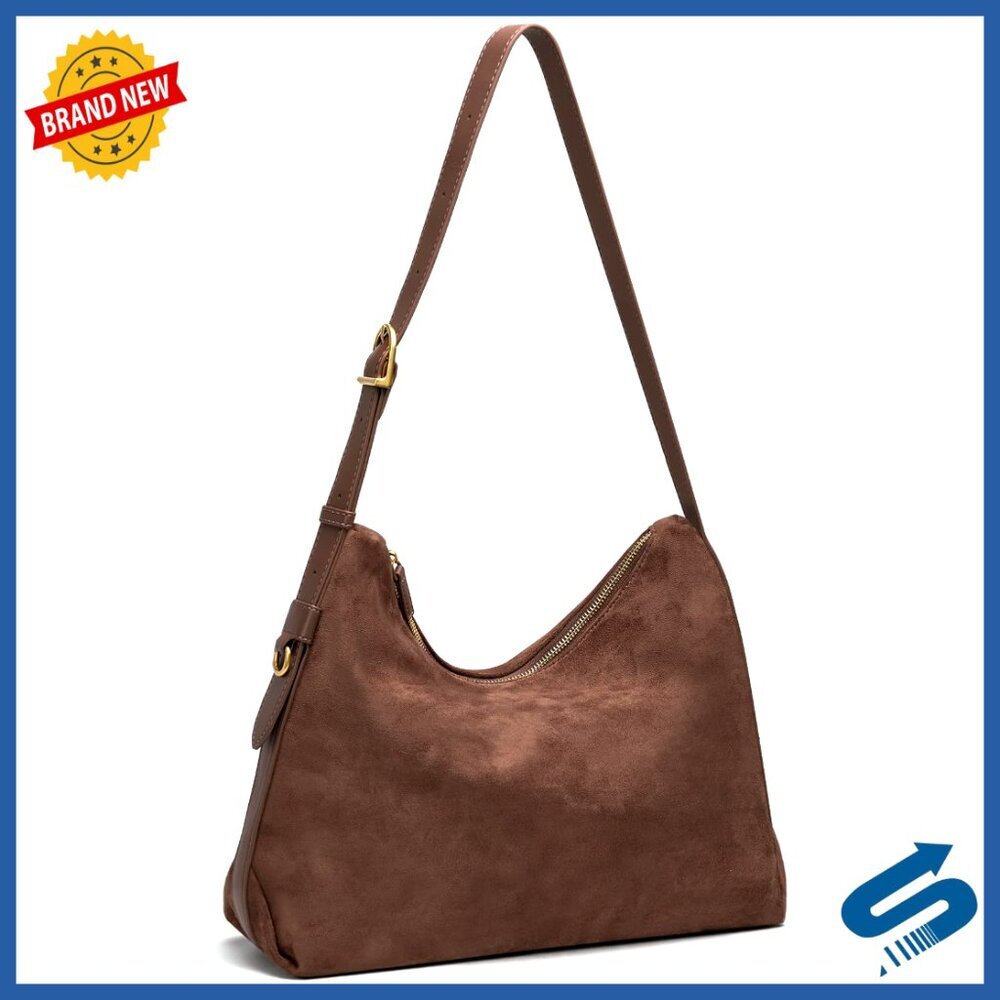 Suede Hobo Bag with Adjustable Strap, 5 Pockets, Casual Tote Purse - Picture 1 of 7